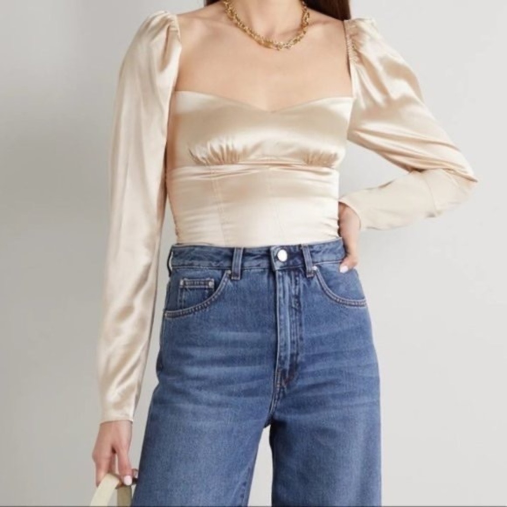 Reformation satin roe square neck blouse